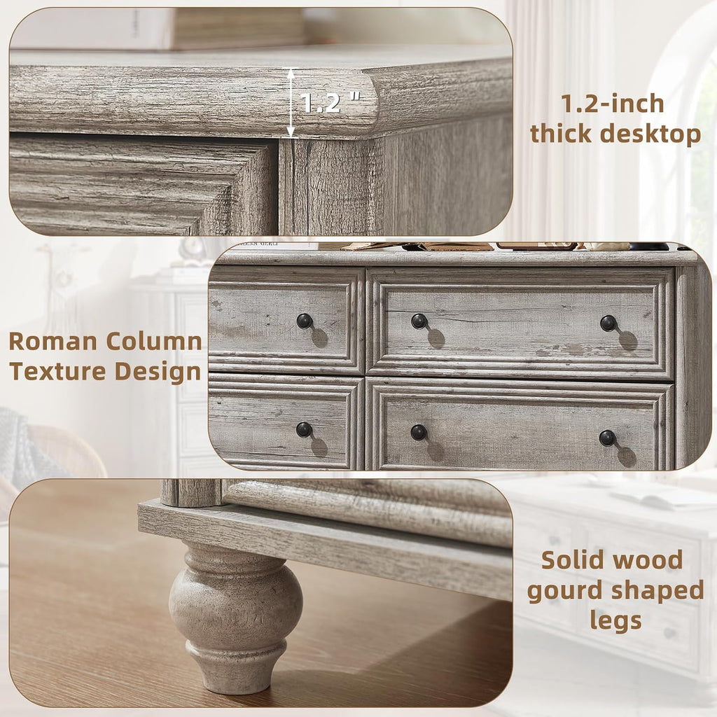 Farmhouse Dressers & Night Stand Set of 4, Wood 54' Wide Dresser & 43.5'Tall Chest of Drawers, 18' with Charging Station Nightstand Set of 2, Bedroom Furniture Dresser Set for Home Living Room Hallway