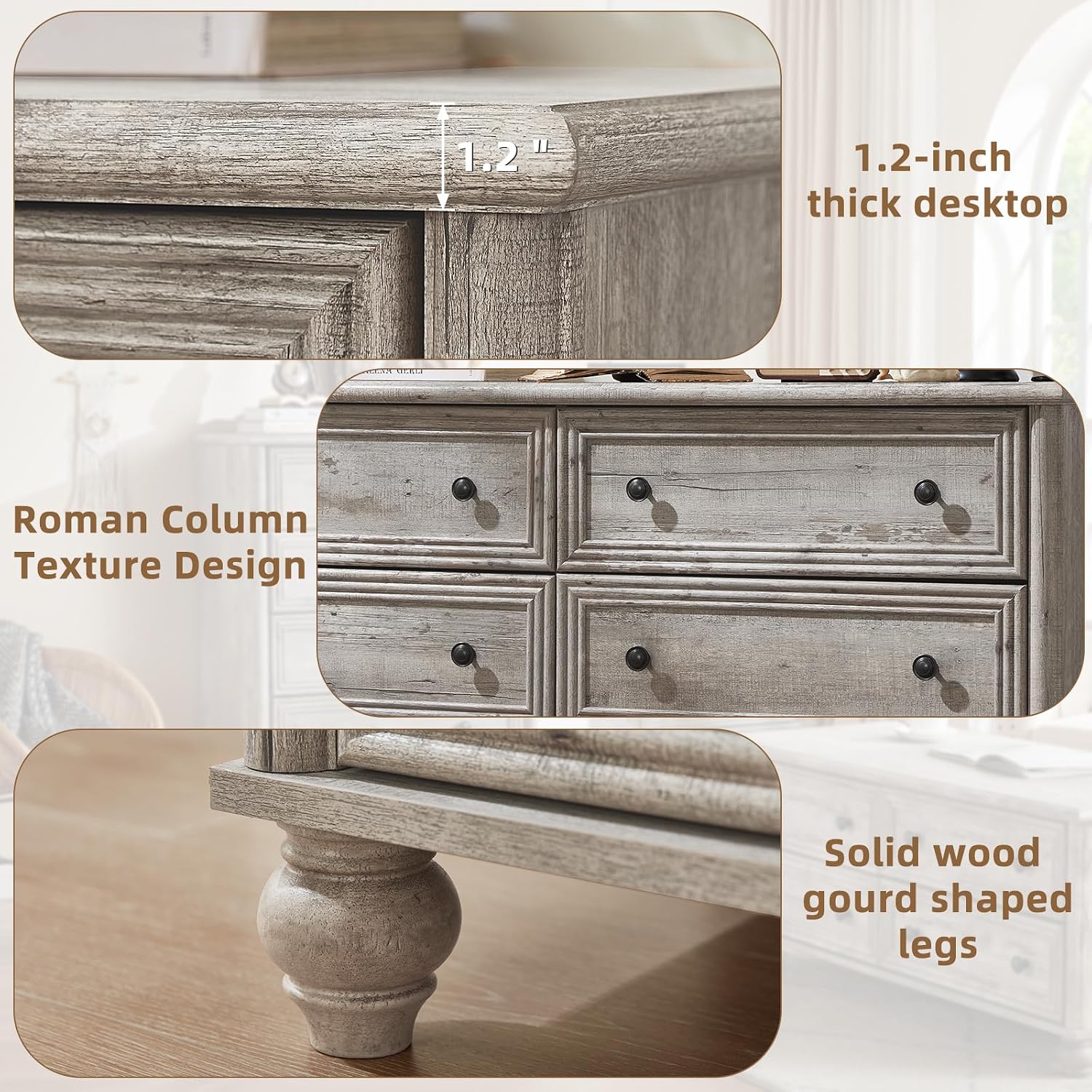 Farmhouse Dressers & Night Stand Set of 4, Wood 54' Wide Dresser & 43.5'Tall Chest of Drawers, 18' with Charging Station Nightstand Set of 2, Bedroom Furniture Dresser Set for Home Living Room Hallway