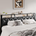 Queen Headboard Only, Headboard for Queen Size Bed with Storage, Upholstered Headboards with LED Lights & Charging Station, Attach Frame, Ideal for Bedroom/Dorm/Guest Room, Black, Faux Leather