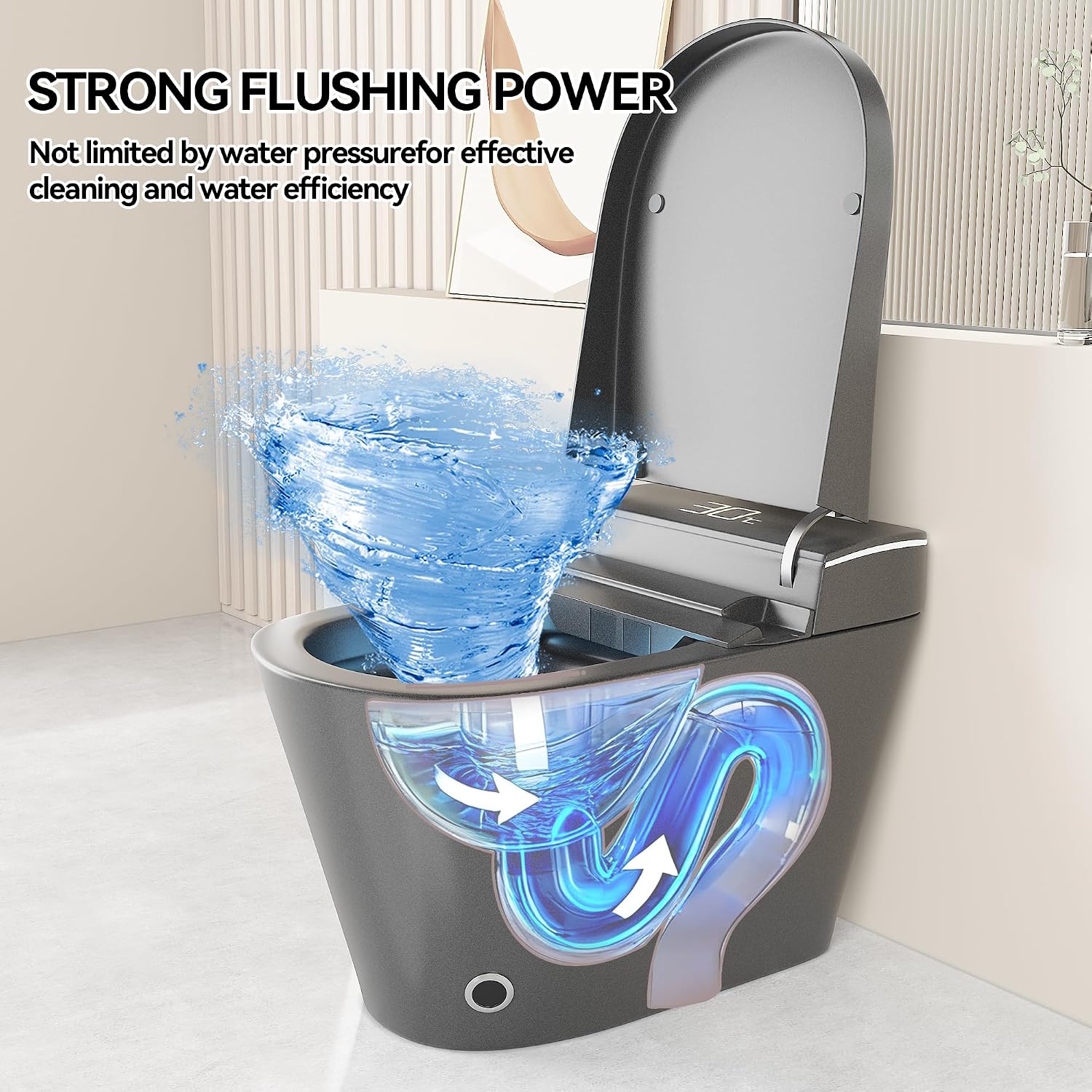 KEIKI Smart Ceramic Toilet with Warm Water Sprayer and Dryer, One Piece Bidet Toilet with Auto Dual Flush Foot Sensor Operation, Heated Seat, Auto Open/Close Seat, for Bathroom, Grey