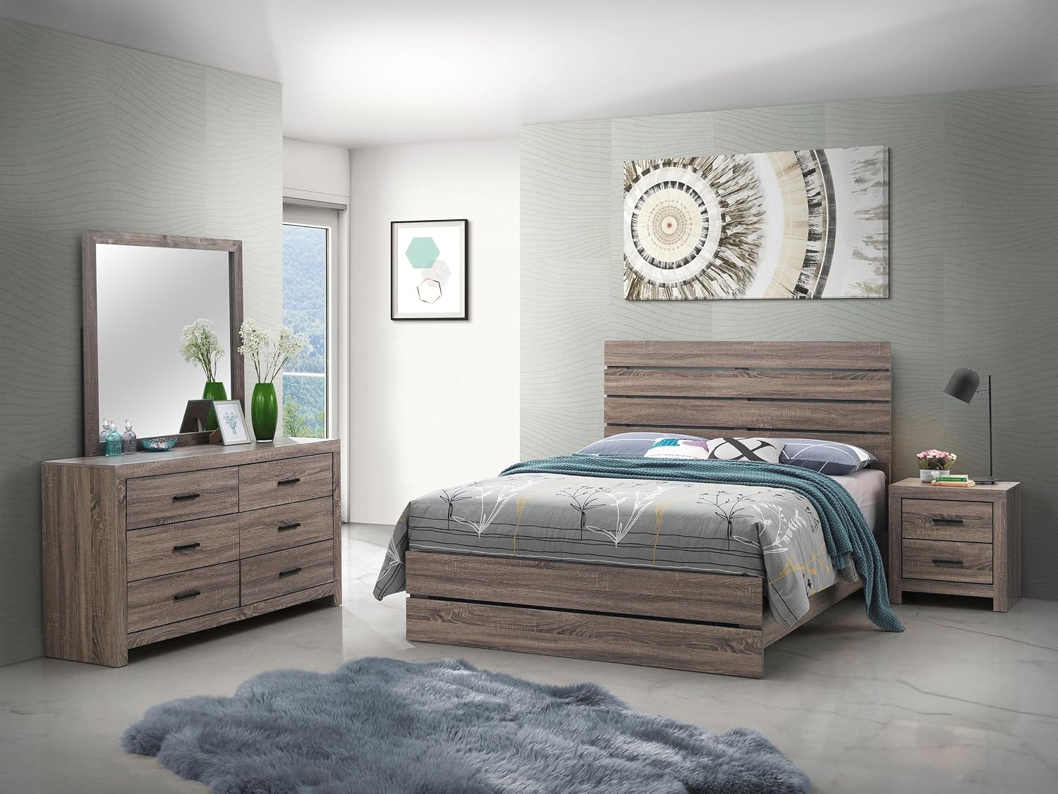 Coaster Home Furnishings Brantford Farmhouse 4-Piece Bedroom Set Eastern King Size Panel Bed Frame 52-inch Headboard Barrel Oak 207041KE-S4