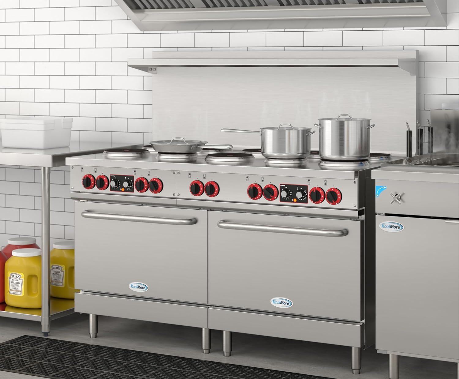 KoolMore 60 in. Commercial Electric Range with 10 Burners and 2 Standard Electric Ovens in Stainless Steel - 208V 3-Phase, CSA Listed (KM-CR60-E)