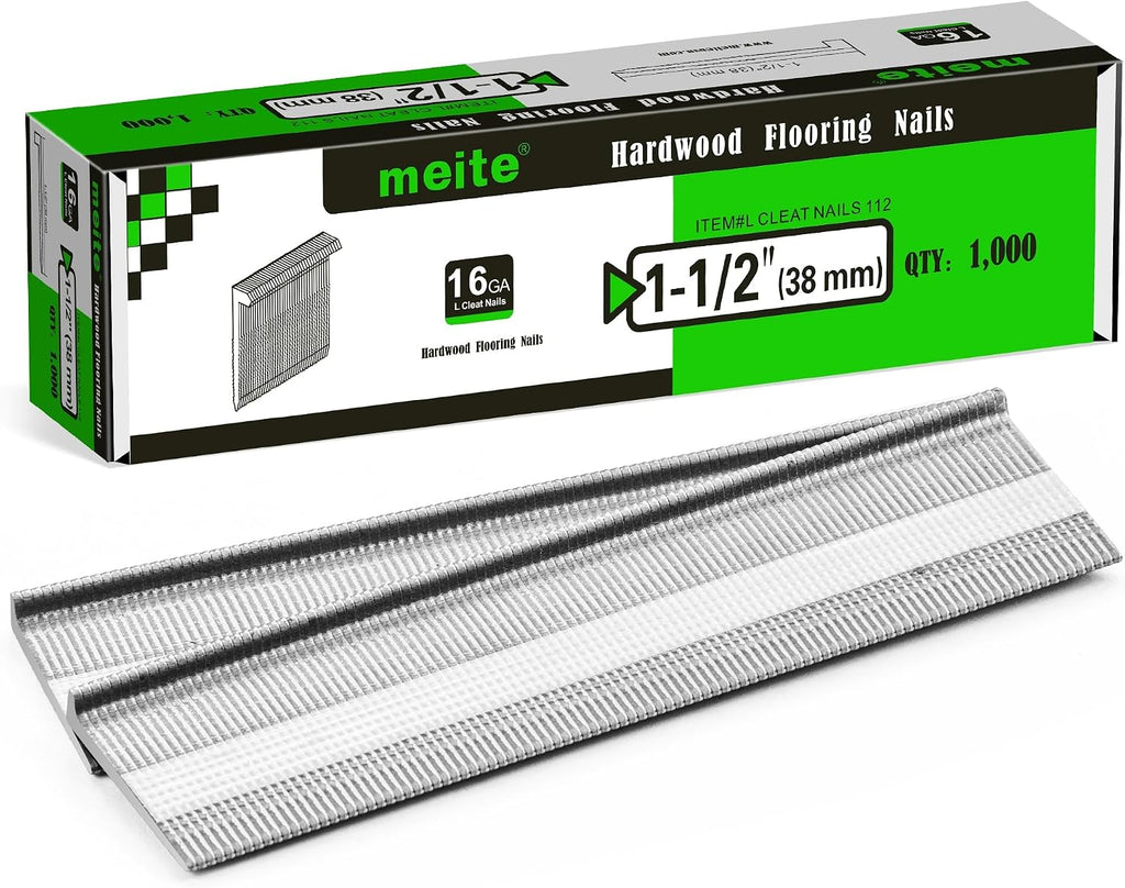meite 16 Gauge Flooring Nails 1-1/2 Inch, 16GA L Cleat Nails Hardwood Flooring Nails for Flooring Nailer Gun (5 Boxes)
