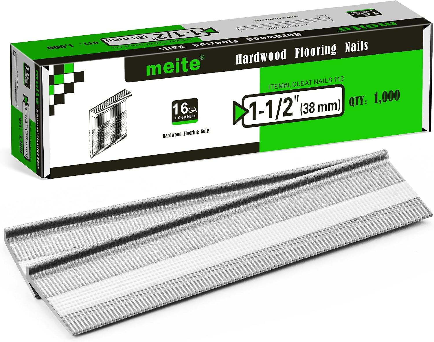 meite 16 Gauge Flooring Nails 1-1/2 Inch, 16GA L Cleat Nails Hardwood Flooring Nails for Flooring Nailer Gun (5 Boxes)