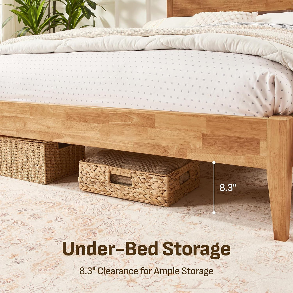 Softa Full Solid Wood Bed Frame with 10' Hybrid Mattress, 1100 Lbs Heavy Duty Rubberwood Platform Bed, 15-Min Tool-Free Assembly, Quiet Stable Support, Japanese Design, No Box Spring Needed