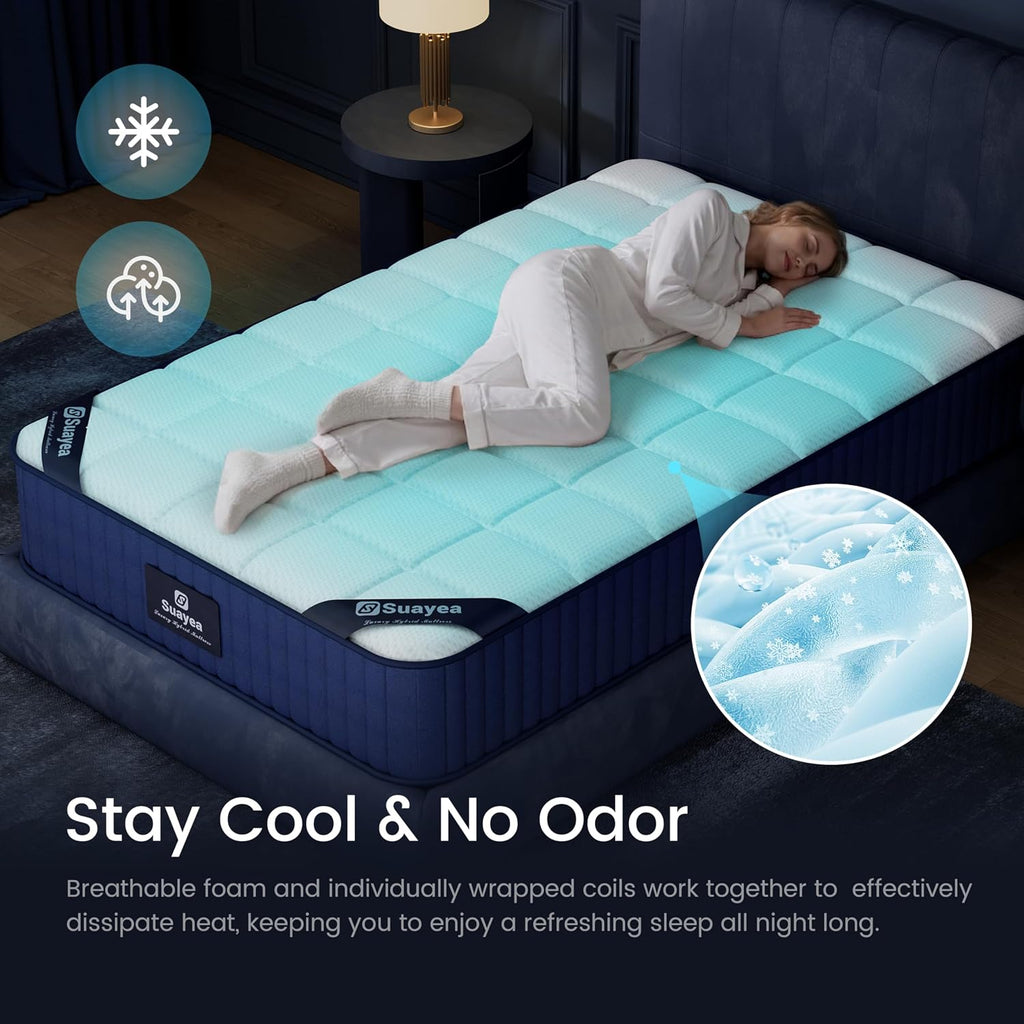 Twin XL Mattress 8 inch, Hybrid XL Twin Mattress in a Box, Twin XL Memory Foam Mattress Cooling Gel with Pocket Springs, Luxury Mattress Twin XL for Pressure Relief, CertiPUR-US, Medium Firm