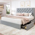 LARMACE Full Size Bed Frame Upholstered Platform Bed with 4 Storage Drawers and Tufted Headboard Bed Frame with Heavy Duty Wood Slats, No Box Spring Needed, Easy Assembly, Bluish Grey