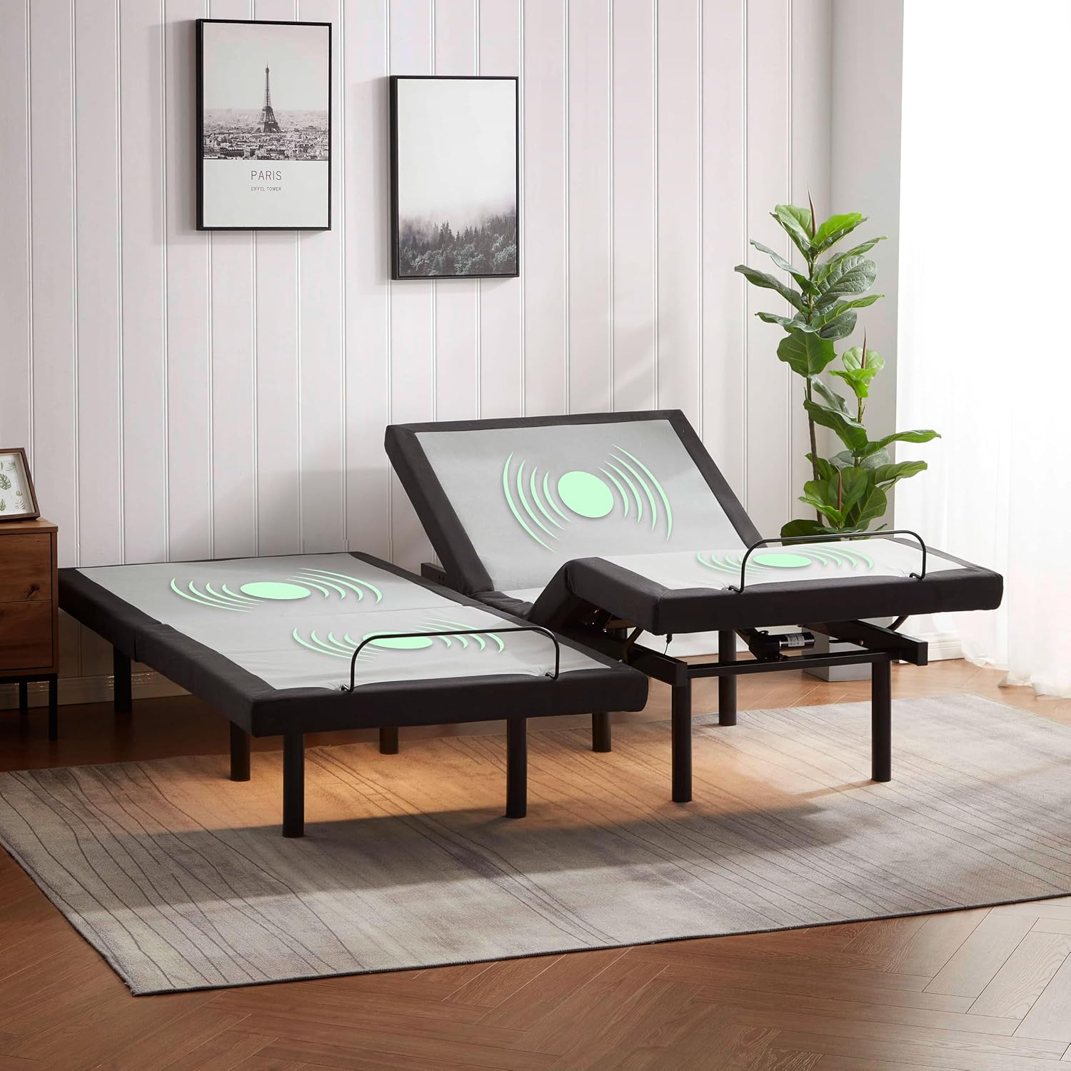 Nestl Adjustable Bed Frame - 2nd Generation - Adjustable Massage Split King Bed Frame with Wireless Remote, Head & Foot Massage, Zero Gravity Fast & Easy Assembly, USB Ports, Under Bed LED Lighting