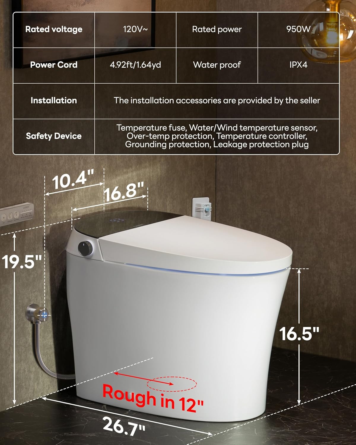 CANEST Smart Toilet with Bidet Built in, Auto Open Close Lid, ADA Height, Smart Temperature Control, Dual Flush with Tank, Heated Seat, Warm Dryer, Remote Control (TC-200GE NEW)