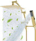 Hibbent All Metal CUPC Certified 10'' Rain Shower Head, Dual Shower Head Combo, High Pressure Handheld 4 Sprays Shower Wand, 16'' Adjustable Extension Arm, 71'' Hose, Shower Holder, Brushed Gold