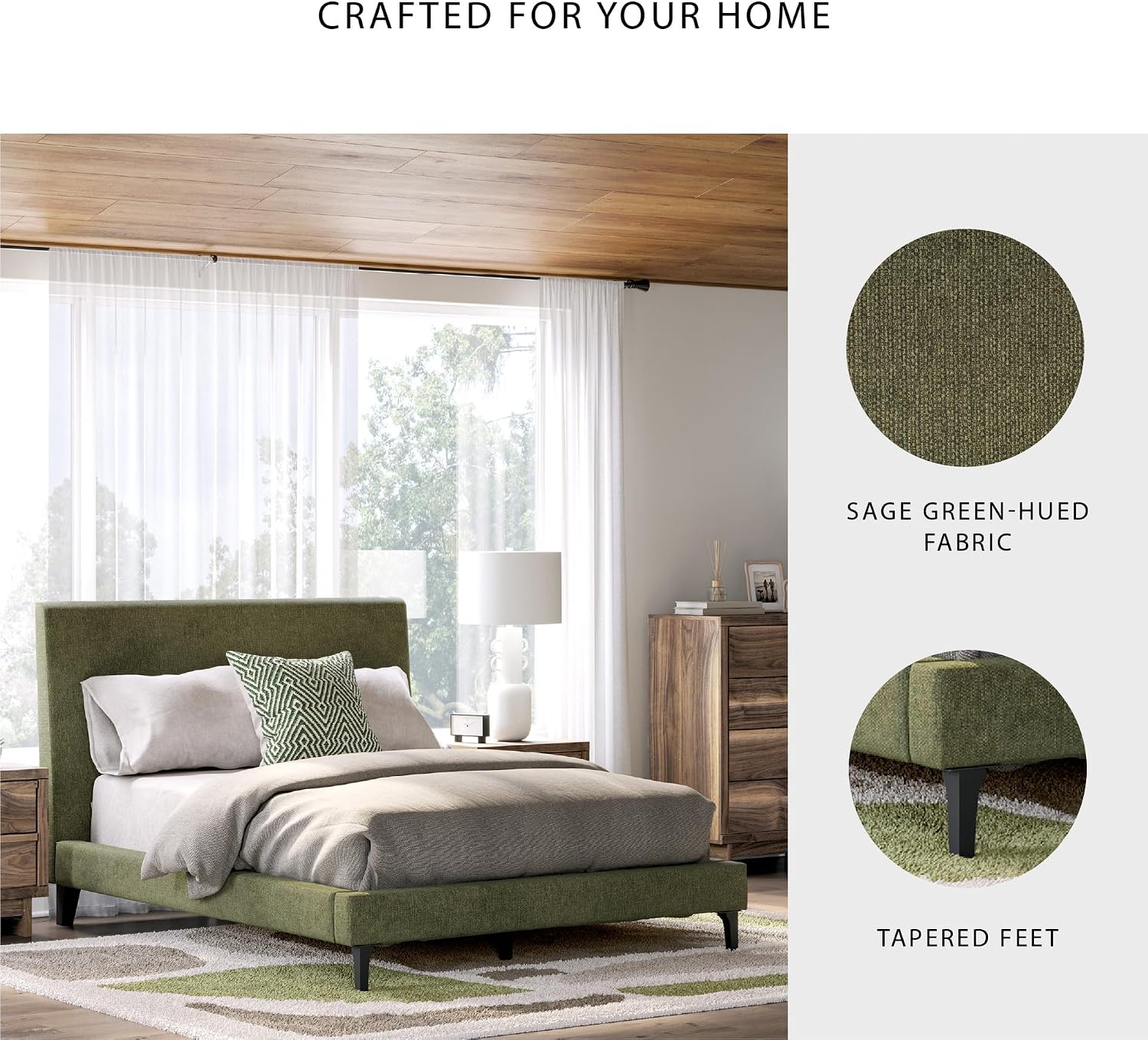 Signature Design by Ashley Darcalli Casual Full Upholstered Platform Bed with Roll Slats, No Foundation or Box Spring Needed, Green