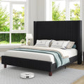 HOWE King Size Bed Frame with 61.4' Extra Tall Headboard, Corduroy Upholstered Bed with Vertical Wingback Headboard, No Box Spring Needed/Noise Free/Solid Wood Slats & Legs/Black