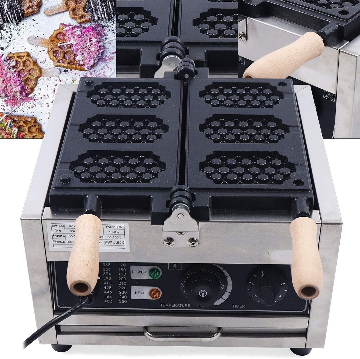 Waffle Making Machine, 110V 1500W Commercial Waffle Maker Electric Stainless Steel Rotatable Double-Head Heating Waffle Making for Tea Shops, Snack Bars, Dessert Shops (3 Grids 110V 1500W)