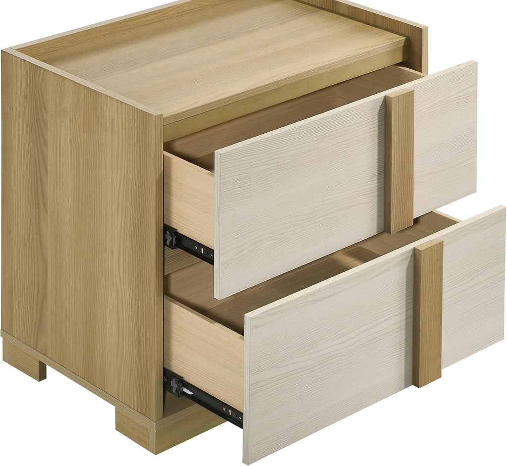 Coaster Home Furnishings Hyland Coastal 4-Piece Bedroom Set Upholstered Eastern King Size LED Panel Bed Frame 52-inch Headboard Natural 215651KE-S4