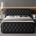 Feonase Full Size Bed Frame, Heavy Duty Bed Frame with Faux Leather Headboard, Upholstered Platform Bed with Strong Metal Slats, 12' Under-Bed Storage, Noise-Free, Easy Assembly, Black