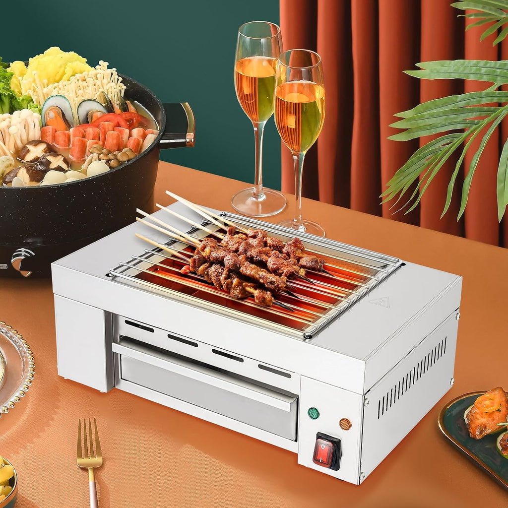 Electric Grill,Barbecue Smokeless Indoor Grill,110V 1.5KW Commercial Electric Countertop Griddles Stainless Steel Adjustable Temperature Control 32-446 ° F for Home or Restaurant Use,Silver