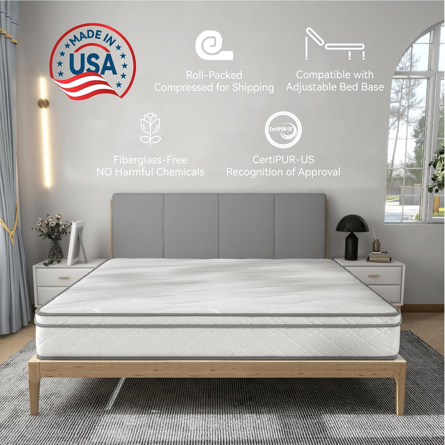 Softa Full Solid Wood Bed Frame with 10' Hybrid Mattress, 1100 Lbs Heavy Duty Rubberwood Platform Bed, 15-Min Tool-Free Assembly, Quiet Stable Support, Japanese Design, No Box Spring Needed
