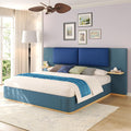 Merax King Size Upholstered Platform Bed Frame with Large PU Leather Headboard and Bothside Shelves, Modern Bedroom Furniture & Solid Wood Slats Support, No Box Spring Needed, Easy Assembly, Blue