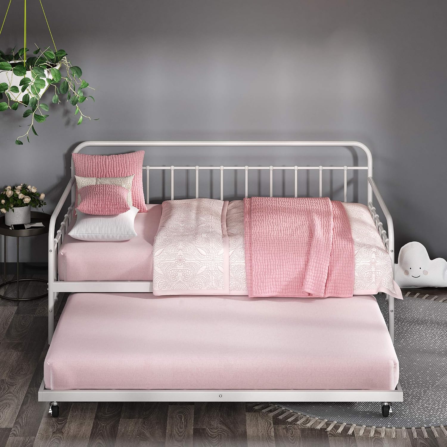 Zinus Florence Twin Daybed and Trundle Frame Set/Premium Steel Slat Support/Daybed and Roll Out Trundle/Accommodates Twin Size Mattresses Sold Separately