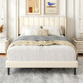 Gruwans Full Size Bed Frame with Upholstered Wingback Headboard, Easy Assemnly Platform Bed, Wooden Slat Support No Box Spring Needed, Cream