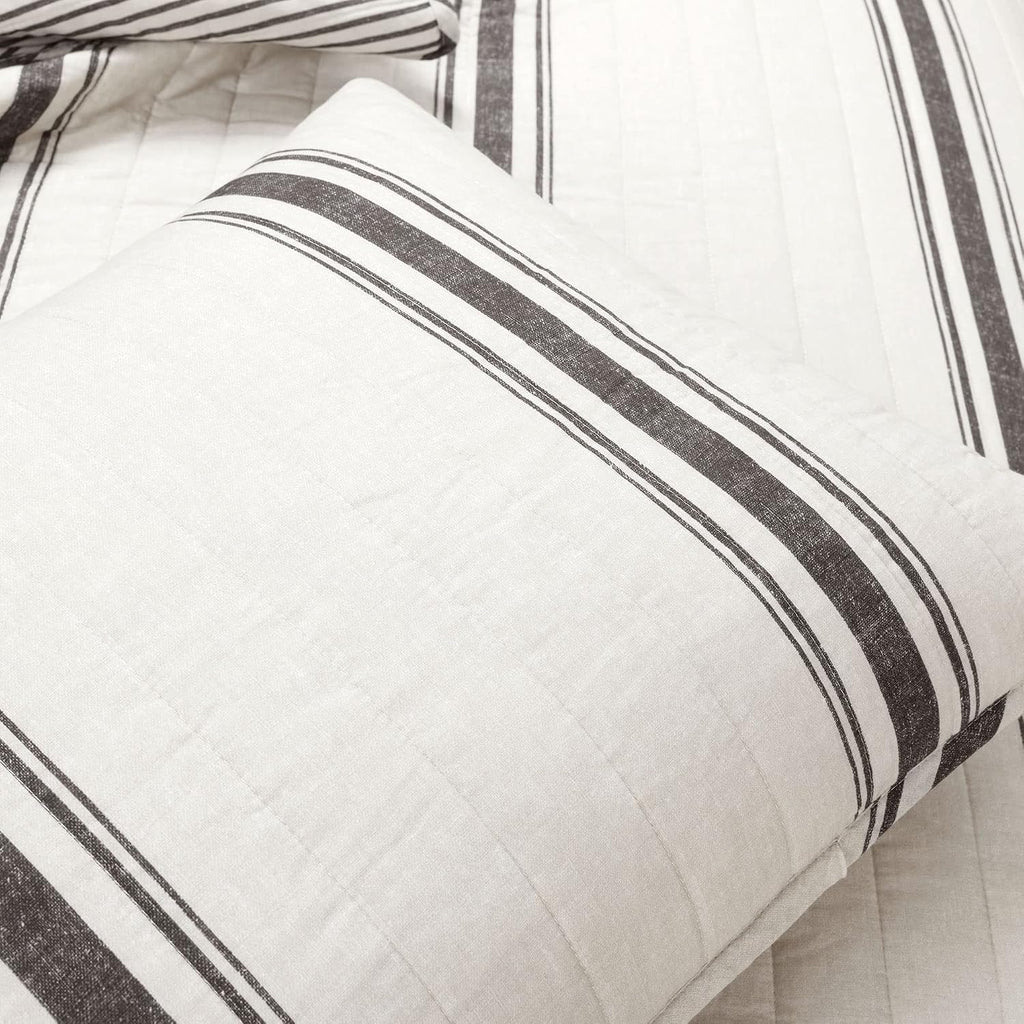 Lush Decor Farmhouse Stripe Reversible Cotton Quilt California King Size 3 Piece Set Black - Farmhouse Bedding Set - Cal King Quilt - Striped Bedding