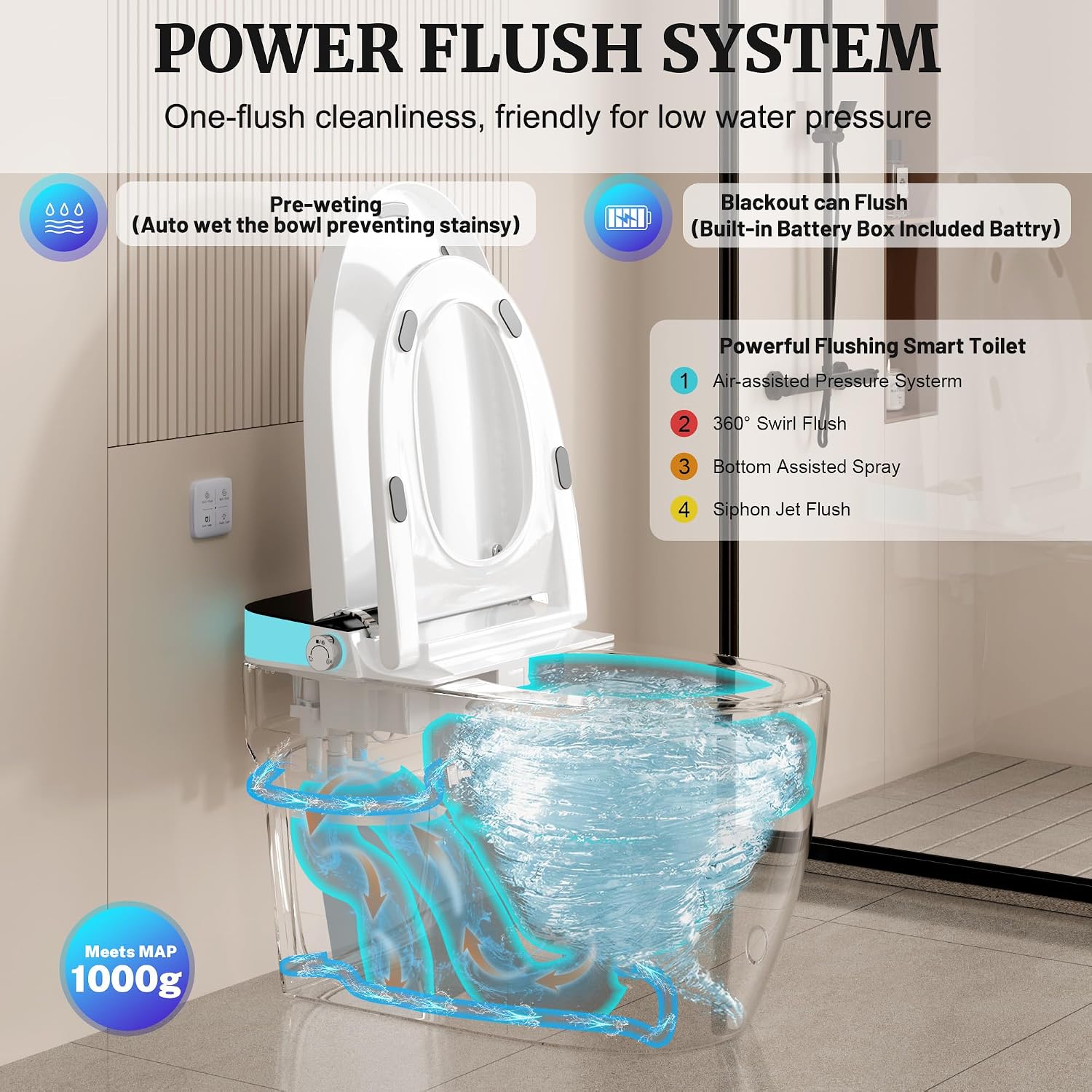 Smart Toilet with Elongated Heated Seat, Dual Auto Flush, Manual Soft-Close Seat & Lid, Night Light, Tankless Electric Toilets for Bathroom with Siphon Dual Flush 0.8/1 GPF, MAP 1000g