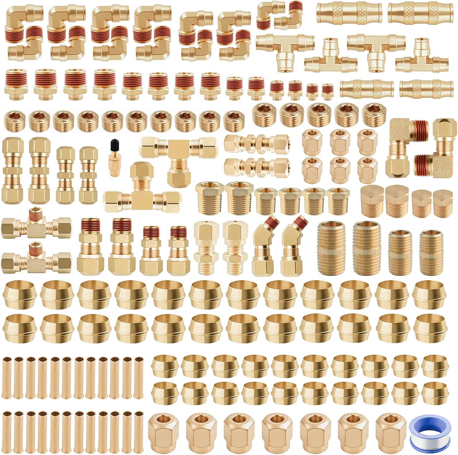 170Pcs DOT Air Brake Line Fittings & Brass Air Nylon Tube Compression Fittings Assortment Kits,1/4' 1/8' 3/8' 1/2' NPT Push To Connect Fittings Quick Connect Air Hose Fittings for Truck or Air System