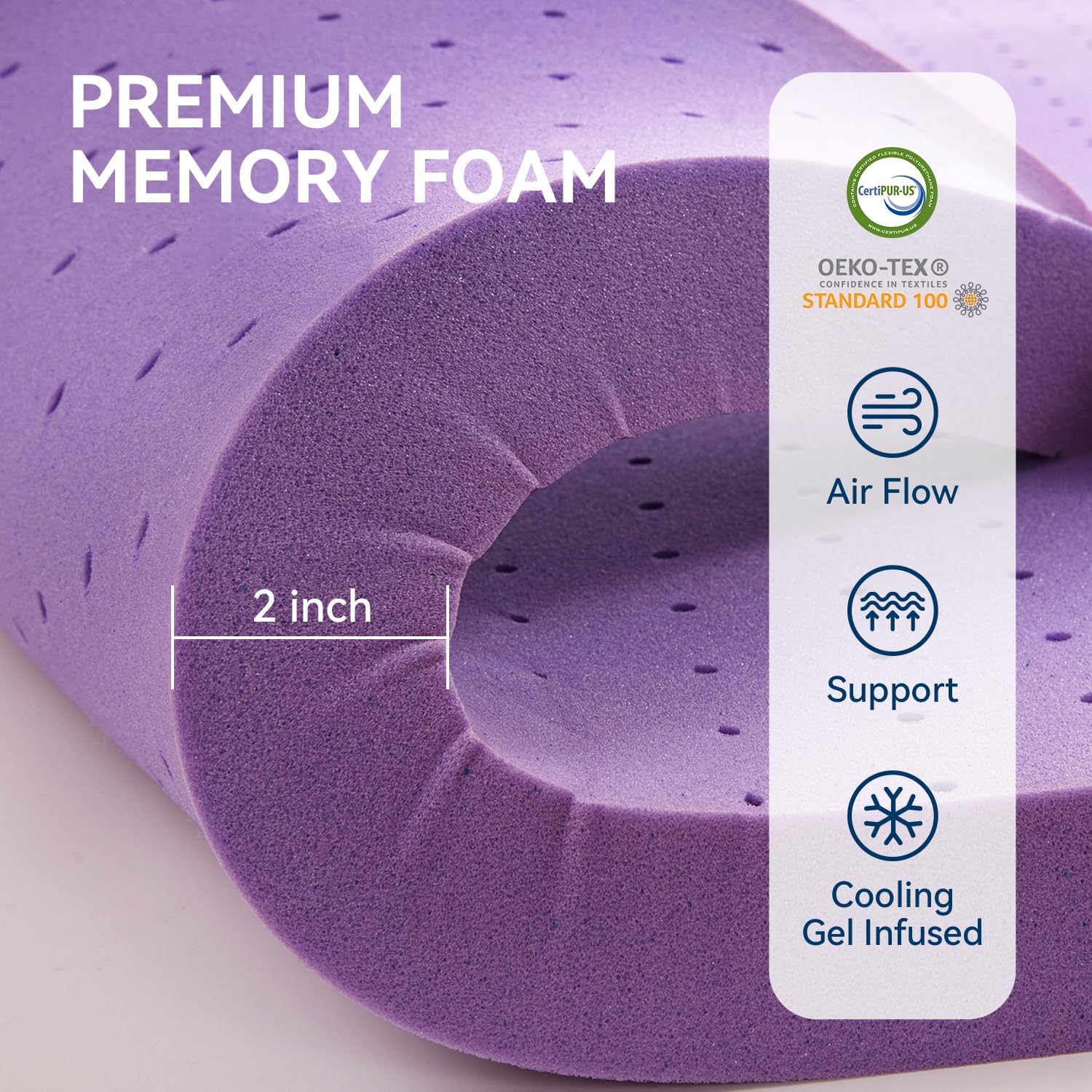 BDEUS Dual Layer 5 Inch Memory Foam Mattress Topper Twin XL Size for Dorm Room, 2 Inch Gel Memory Foam Plus 3 Inch 1450 GSM Pillow Top Mattress Pad Cover,Dark Gray