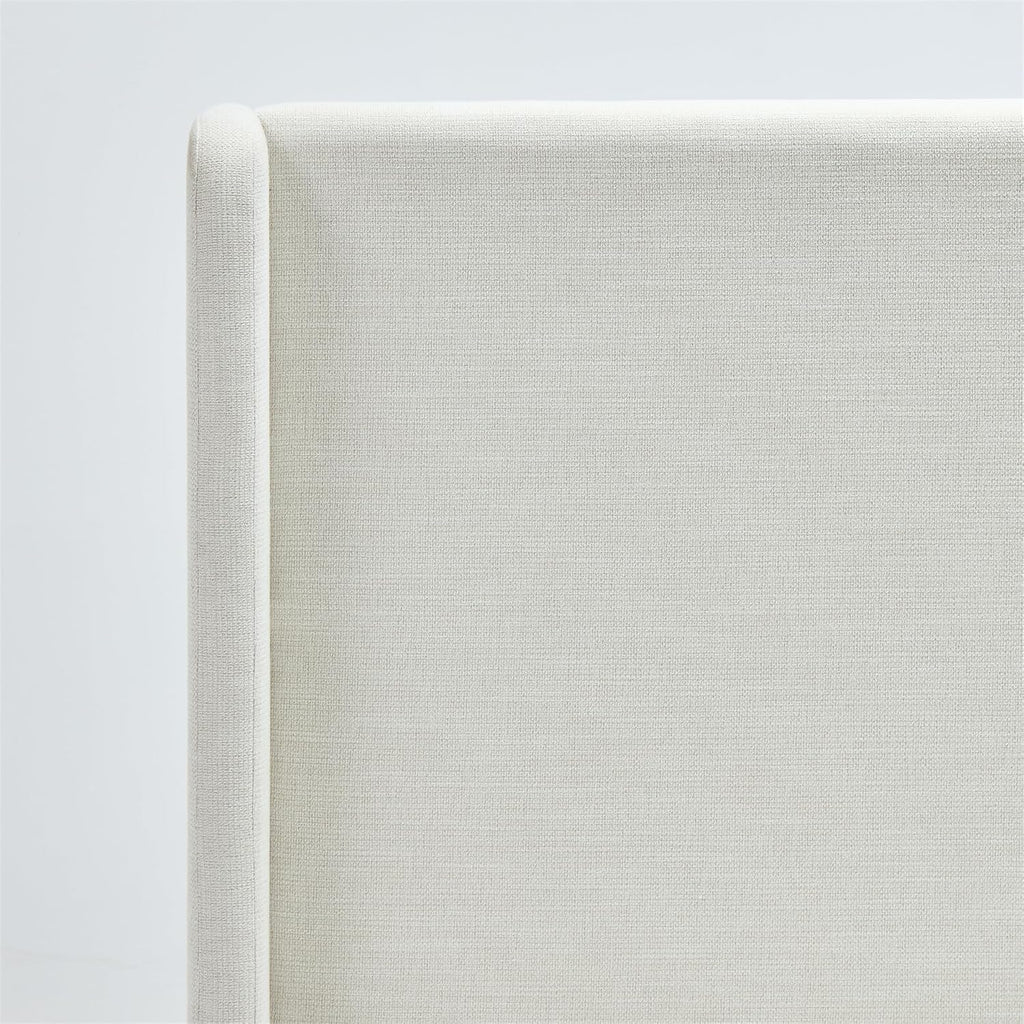 Full Textured Canvas Chenille Bed Frame with 54' Tall Headboard - Ivory Carmen Wingback Upholstered Platform Bed Elegant Simplicity Bedroom Furniture Strong Wood Slats Support No Box Spring Needed
