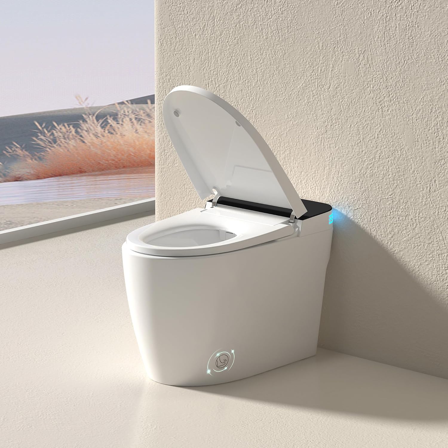 Smart Bidet Toilet Heated Seat, ADA Chair Height, Built-in Foam Sheild, AUTO Dual Flush, Auto Open & Close, Movement Drying, Temperature Adjustable, Night Light-White