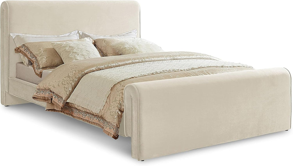 Meridian Furniture SloanCream-K Sloan Collection Modern | Contemporary Velvet Upholstered King Bed with Rich Soft Cream Velvet, Curved Headboard and Footboard, 82' W x 96' D x 45' H, Cream, King