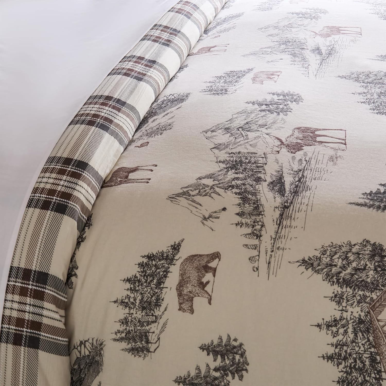 Levtex Home - Lodge Toile Duvet Cover Set - Full/Queen Duvet Cover (90 x 94in.) Two Standard Pillow Cases (26 x 20in.) - Toile - Brown Ivory Charcoal - Cotton