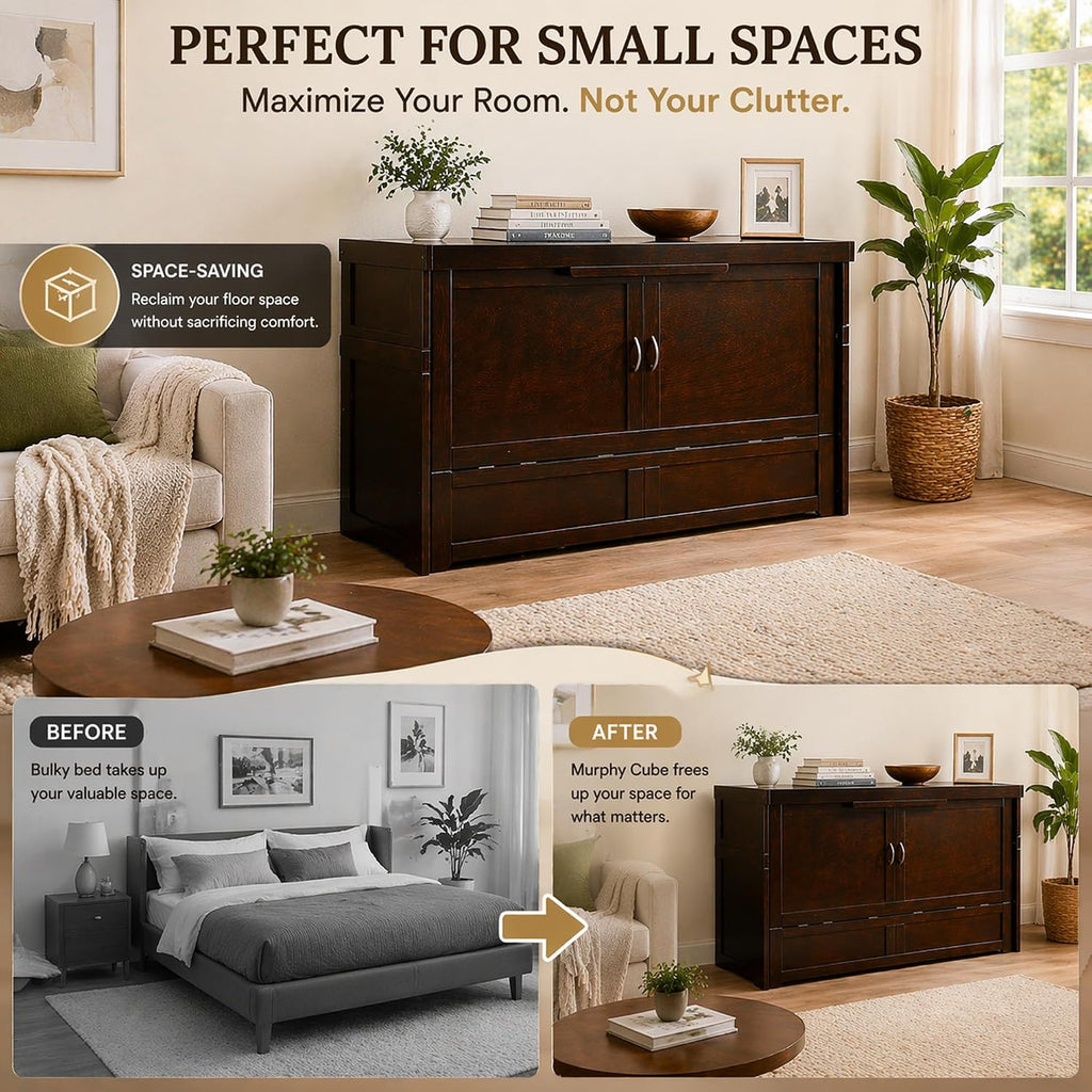NIGHT & DAY Furniture Murphy Cube Cabinet Bed, Queen, Chocolate