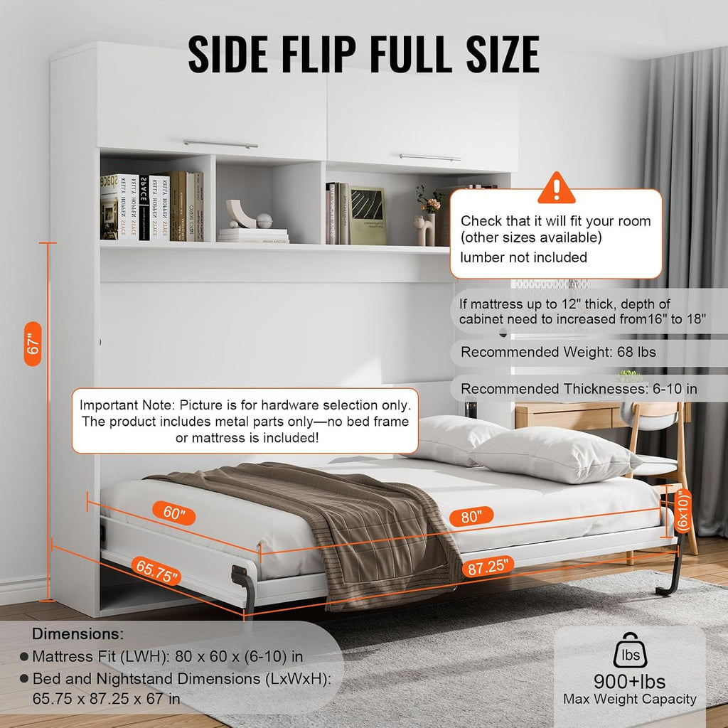 Happybuy Murphy Bed Kit, Queen Size, Deluxe DIY Wall Bed Mechanical Hardware Kit, Pneumatic Lever Heavy Duty Bed Frame Support, Folding Cabinet Wall Bed Space Saving Design for Guestroom