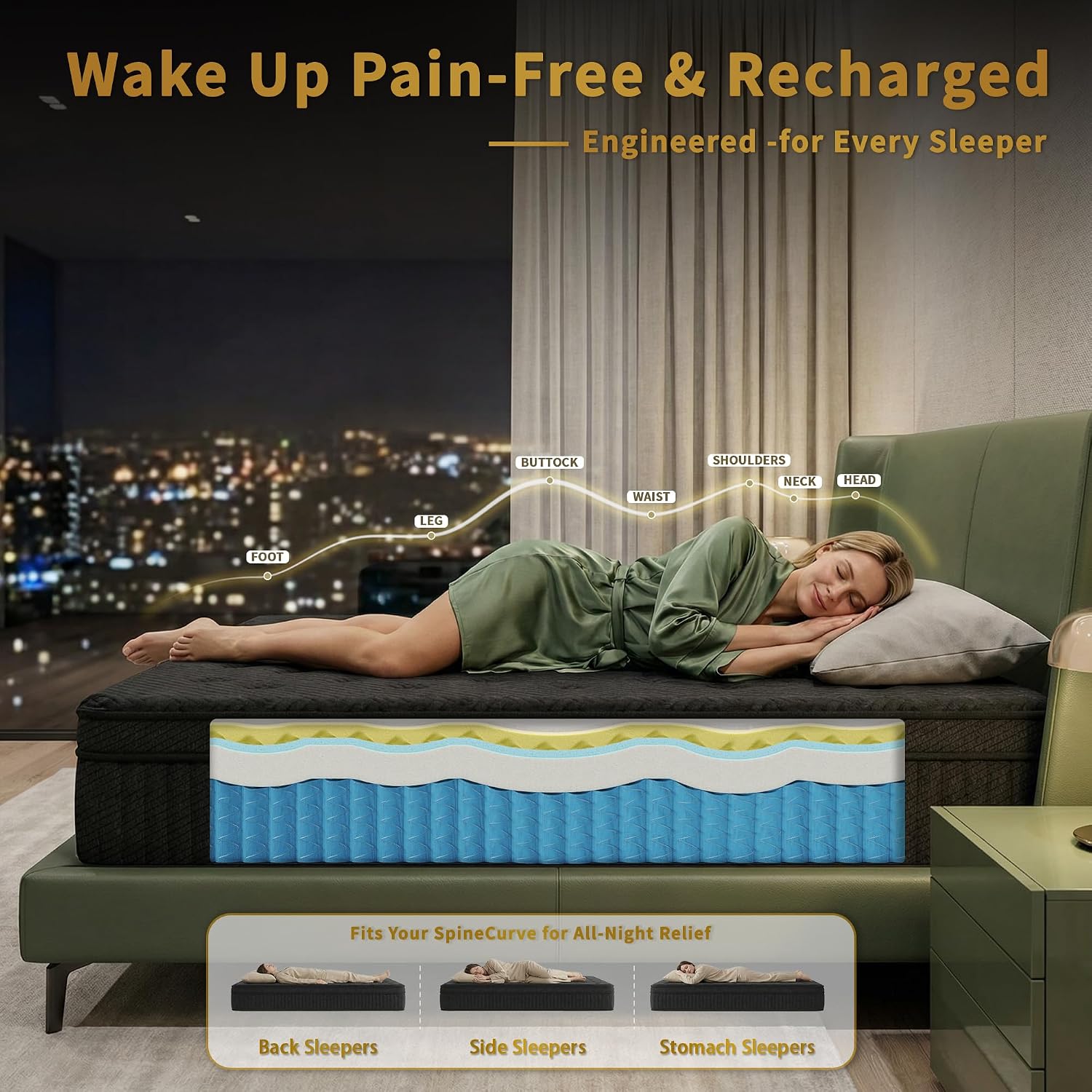 inight 14 Inch King Hybrid Mattress, Medium Firm Balanced Support with Nebulign Foam & Pocket Springs, Pressure Relief for Average Weight (130-230lbs), Fiberglass-Free, CFR 1633 Compliant