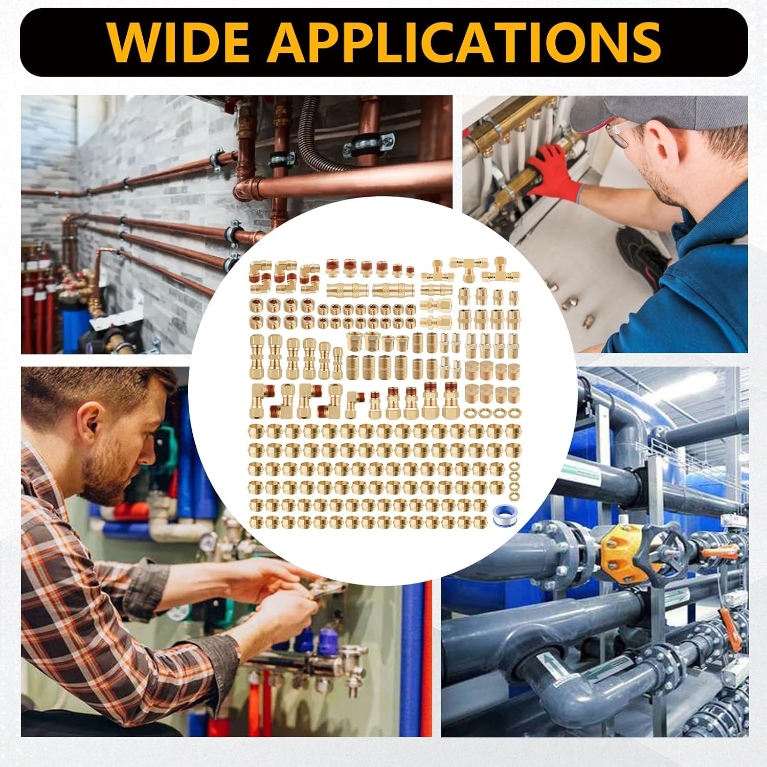 220Pcs Brass DOT Air Line Fittings Push Lock Air Fittings & Air Nylon Tube Compression Fittings Kits,1/4' 1/8' 3/8' 1/2' NPT Push To Connect Fittings Quick Connect Air Hose Fittings Assortment