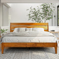 Acacia Emery Bed Frame with Headboard Solid Wood Platform Bed, King Size Bed Frame, Mid - Century Modern Wood Bed Compatible with All Mattresses, Easy Assembly, Non-Slip, Caramel.