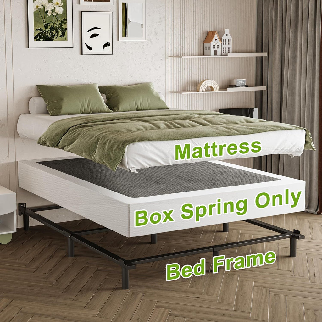 Seiugaga King Box Spring 10 Inch - Heavy Duty Box Spring Mattress Foundation Metal Bed Base with Fabric Cover, Noise Free Easy Assembly Non Slip/Non-Slip/Easy Assembly