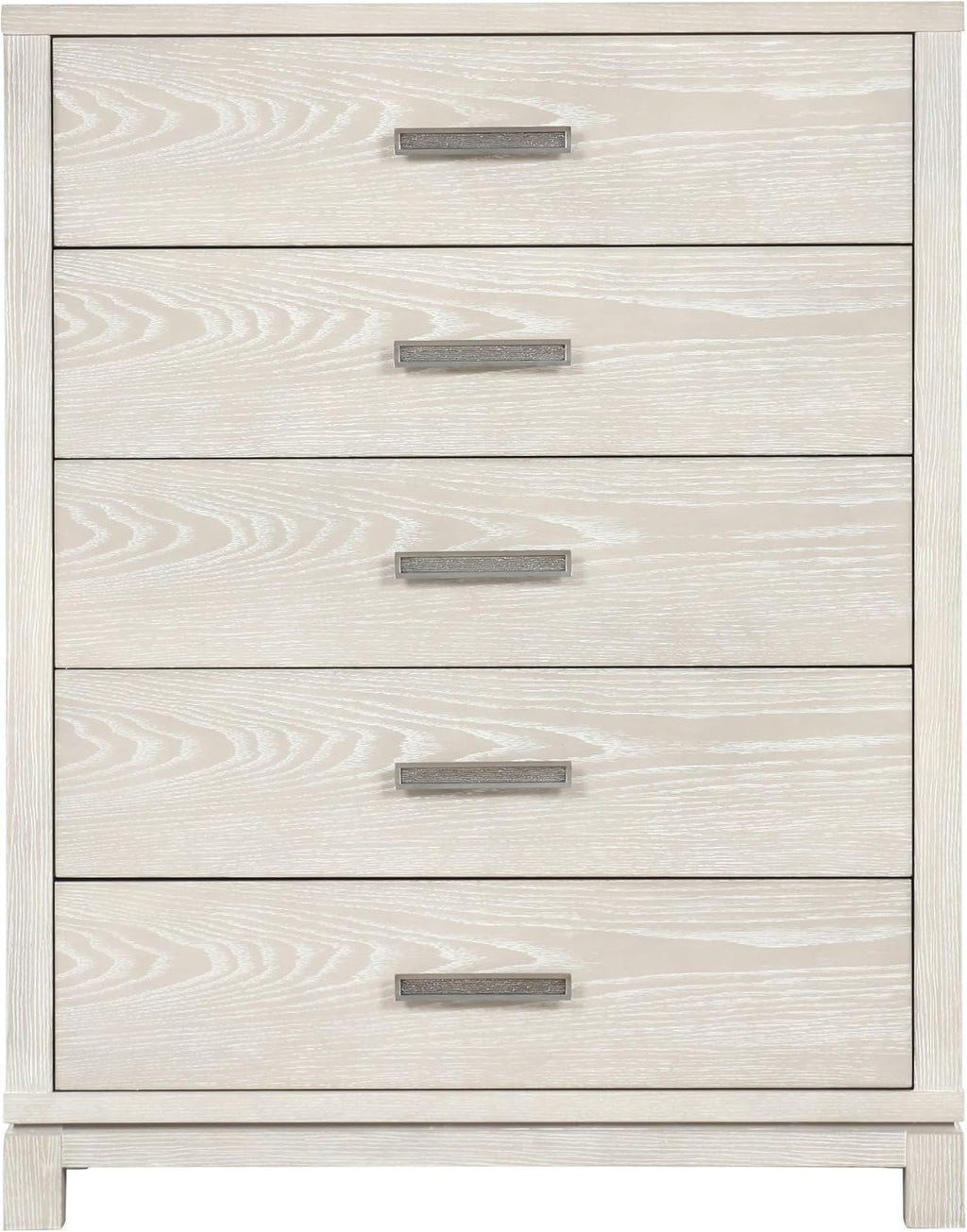 Furniture of America Bailer Modern Solid Wood 6-Piece Bedroom Set with LED on Headboard, Stainless Steal Posts and Marble Top on Nightstand, Box Spring Needed, King, Weathered Gray