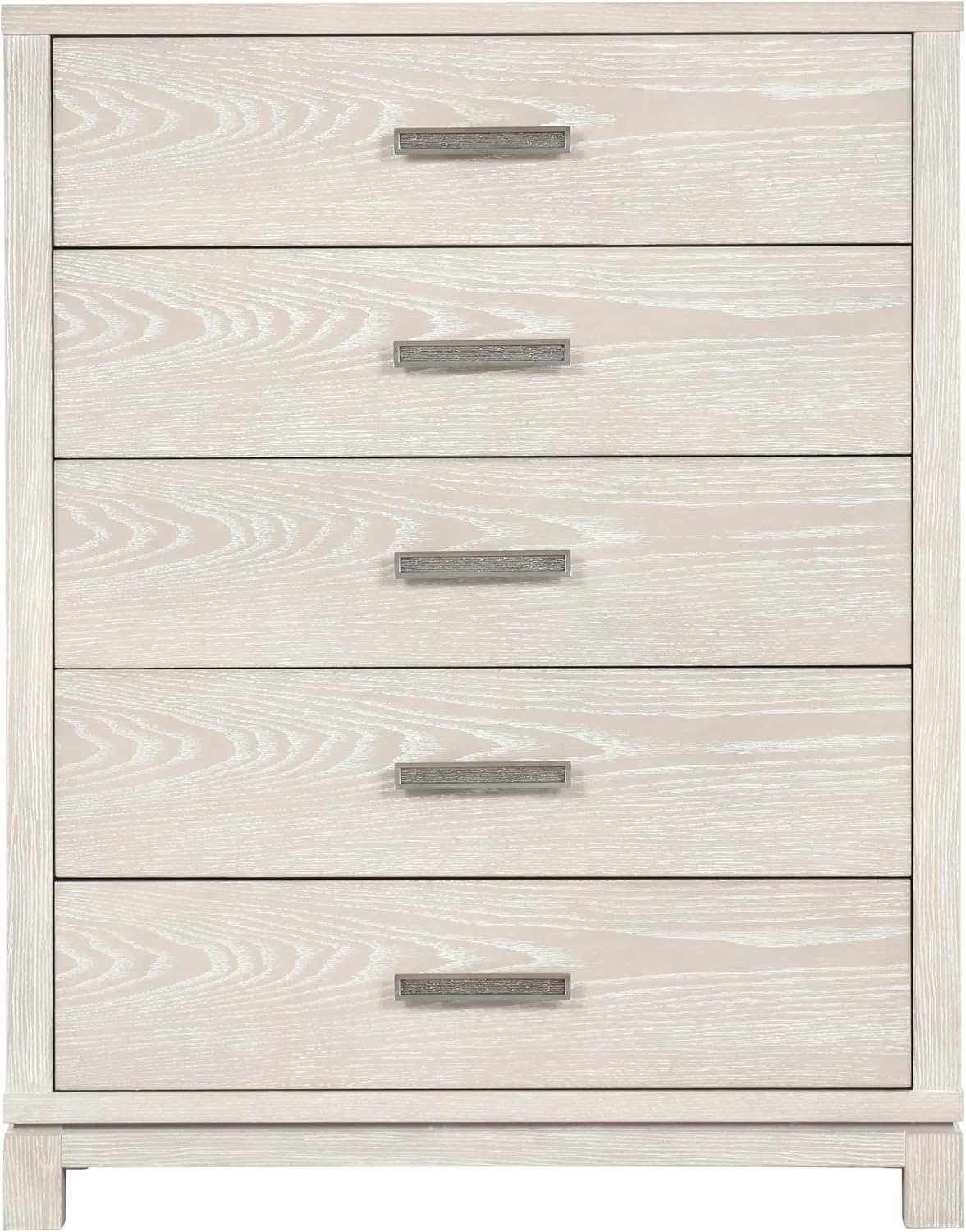 Furniture of America Bailer Modern Solid Wood 6-Piece Bedroom Set with LED on Headboard, Stainless Steal Posts and Marble Top on Nightstand, Box Spring Needed, King, Weathered Gray