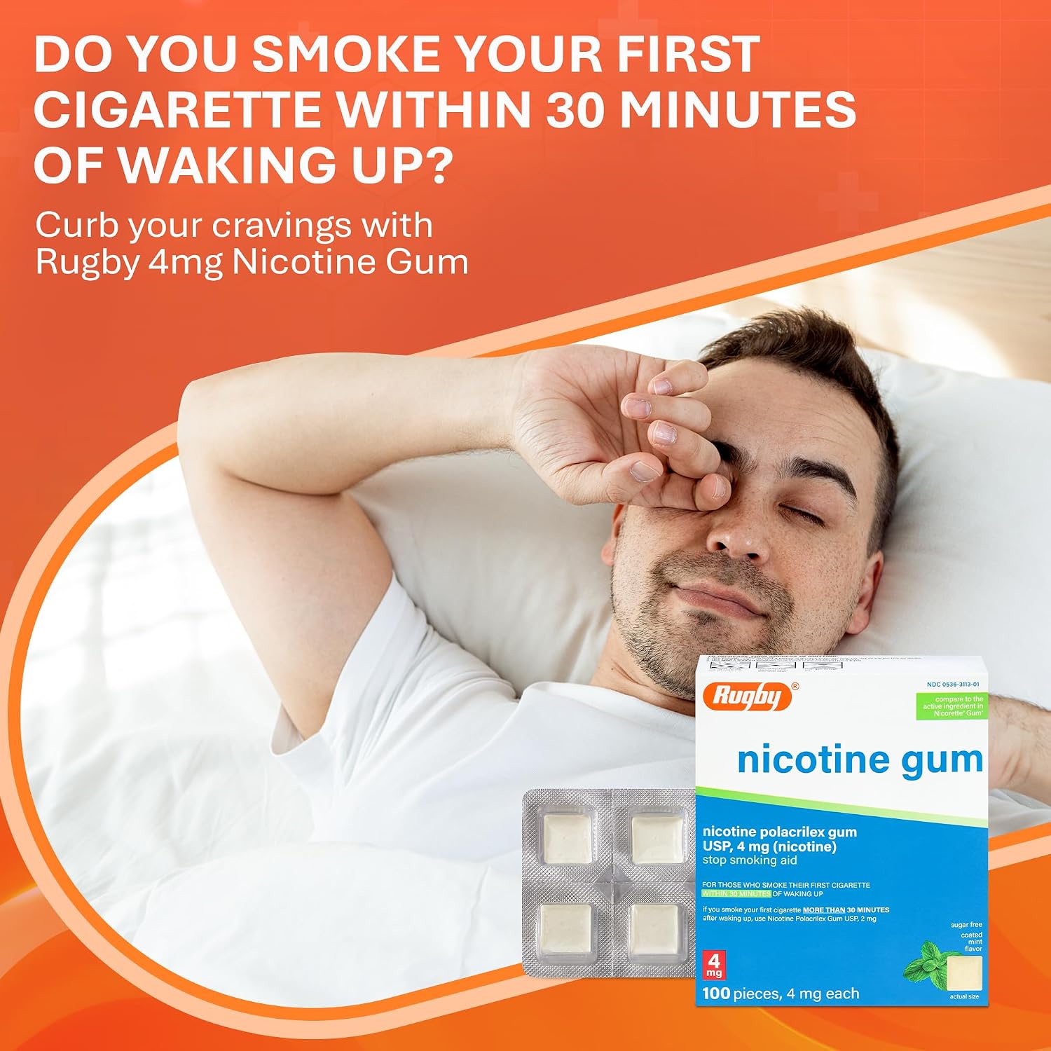 Rugby Polacrilex 4mg Nicotine Gum - Mint Flavor, Quit Smoking and Vaping Aid, Sugar-Free, 100 Count (4-Pack)