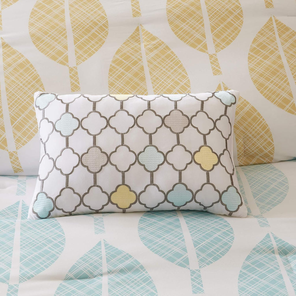 Madison Park Essentials Bed in a Bag Comforter, Vibrant Color Design All Season Down Alternative Cover with Complete Cotton Sheet Set, Twin(68'x86'), Central Park, Leaf Yellow/Aqua