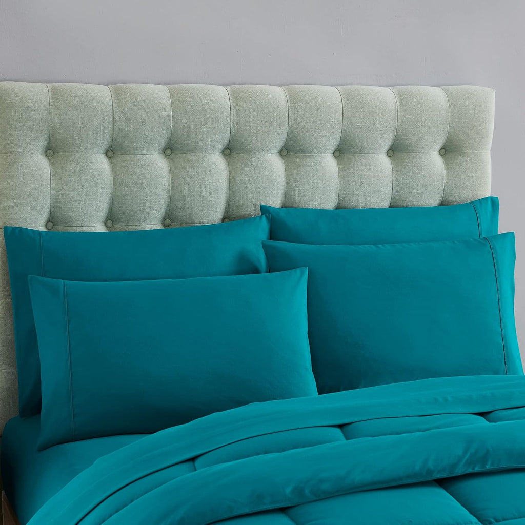 Sweet Home Collection 5 Piece Comforter Set Bag Solid Color All Season Soft Down Alternative Blanket & Luxurious Microfiber Bed Sheets, Teal, Twin (Pack of 4)