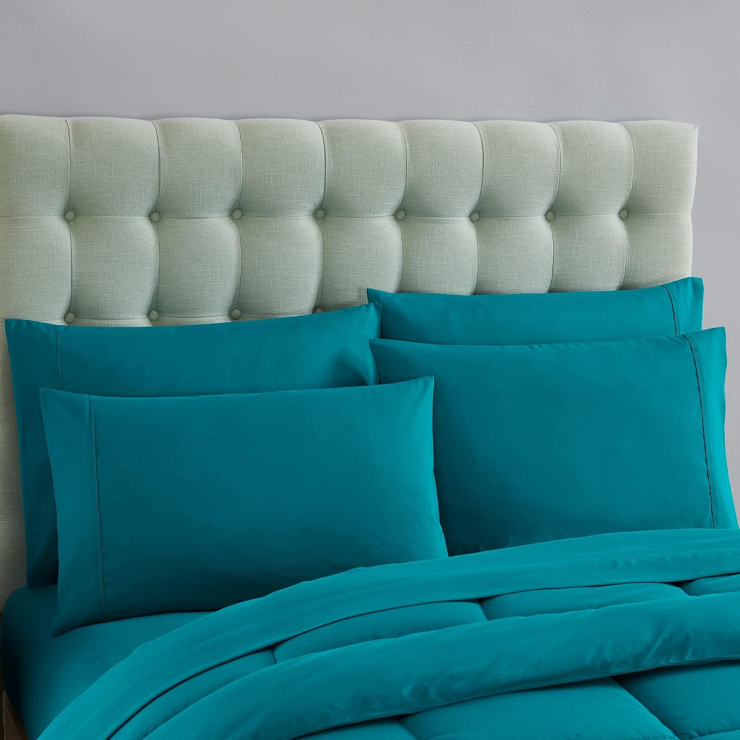 Sweet Home Collection 5 Piece Comforter Set Bag Solid Color All Season Soft Down Alternative Blanket & Luxurious Microfiber Bed Sheets, Teal, Twin (Pack of 4)