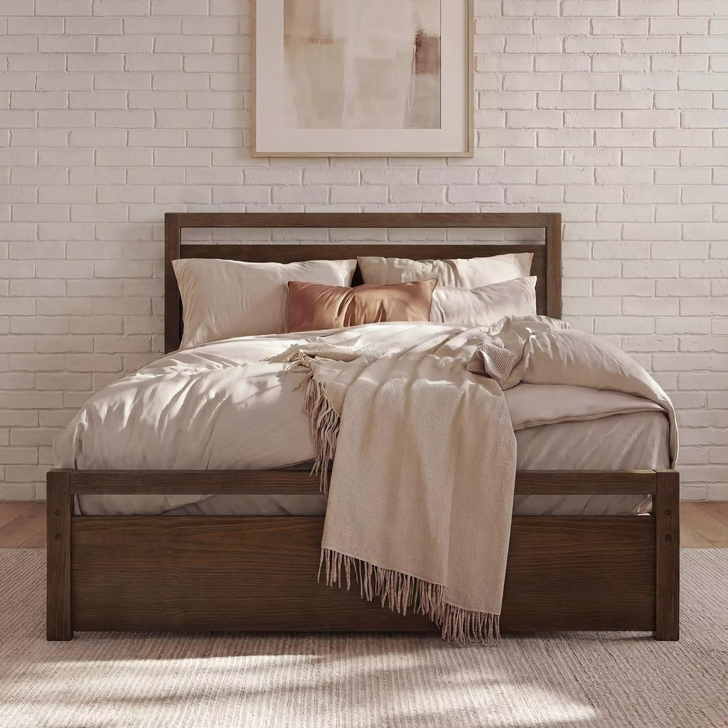 Grain Wood Furniture Loft Queen Size Solid Wood Bed, Brushed Mocha