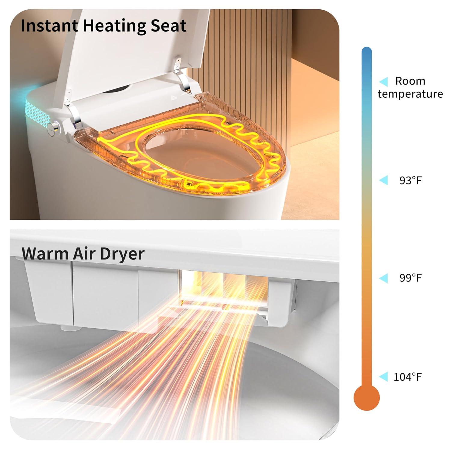 Vipbear Smart Toilet with Built-in Bidet, Bidet Toilet with Heated Seat, Multiple Cleaning Modes, One Piece Toilets with Child Mode, Dual Flush, Warm Water & Dryer, Self-Cleaning Nozzle, Manual Flip