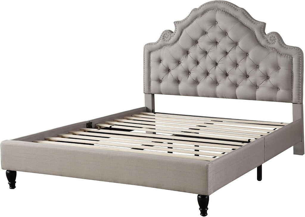 HomeLife Premiere Classics 51' Tall Platform Bed with Cloth Headboard and Slats - Full (Light Grey Silver)