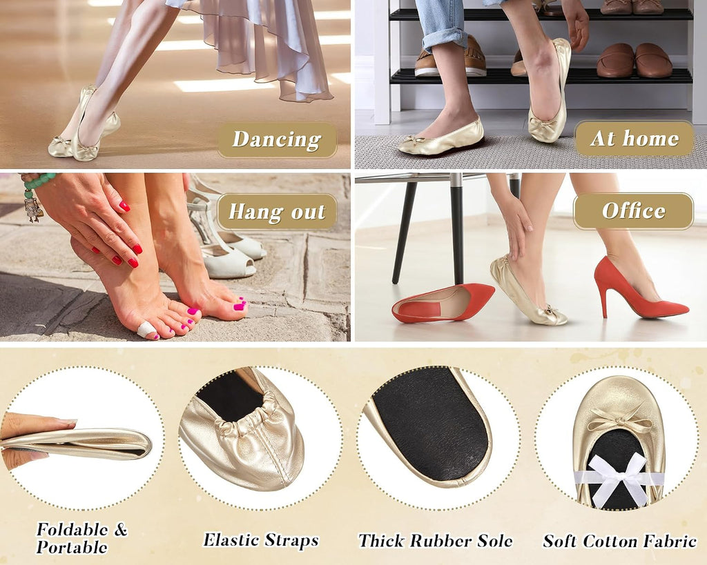 Jecery Foldable Ballet Flat for Wedding Guests Bulk Women Ballerina Dancing Slippers Party Sign Portable Travel Purse Shoes for Bridesmaid Flats Women Wedding Slippers Gift