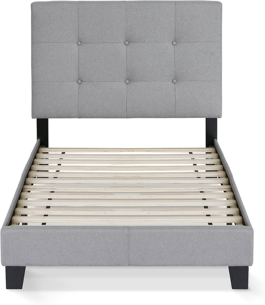 Furinno Laval Button Tufted Upholstered Platform Bed Frame, Twin, Glacier
