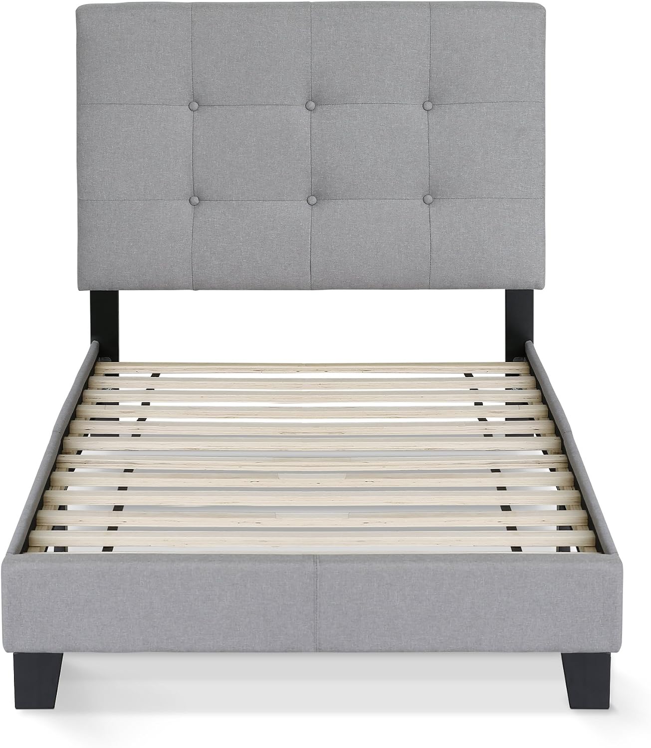 Furinno Laval Button Tufted Upholstered Platform Bed Frame, Twin, Glacier